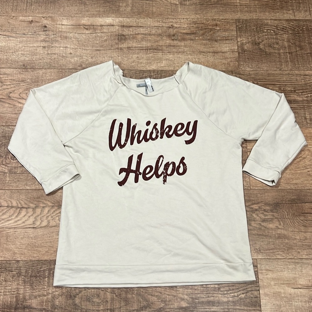 THREAD TANK DESIGNS | “Whiskey Helps” beige/brown french terry sweatshirt